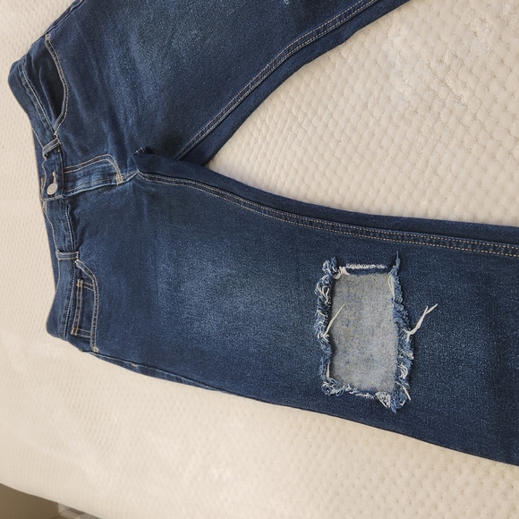 FOREVER 21 MENS JEANS SIZE 32×32 WASHED DISTRESSED DARK BLUE DENIM - Picture 7 of 9